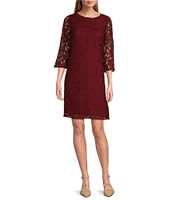 Caroline Rose Lace Round Neck 3/4 Sleeve Shift Dress