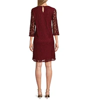 Caroline Rose Lace Round Neck 3/4 Sleeve Shift Dress