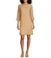 Caroline Rose Lace Round Neck 3/4 Sleeve Shift Dress