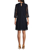 Caroline Rose Lace Round Neck 3/4 Sleeve Shift Dress