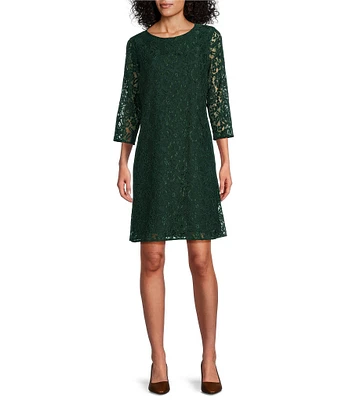 Caroline Rose Lace Round Neck 3/4 Sleeve Shift Dress