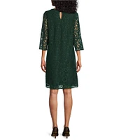 Caroline Rose Lace Round Neck 3/4 Sleeve Shift Dress