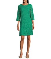 Caroline Rose Lace Round Neck 3/4 Sleeve Shift Dress
