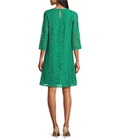 Caroline Rose Lace Round Neck 3/4 Sleeve Shift Dress