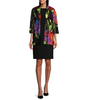 Caroline Rose Flower Burst Embroidered Mesh 3/4 Sleeve Drape Neck Statement Jacket