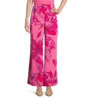 Caroline Rose Flower Splash Print Elastic Waist Side Leg Pants