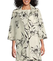 Caroline Rose Garden Glamour Floral Print Notch Collar 3/4 Sleeve Open-Front Statement Jacket