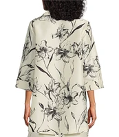 Caroline Rose Garden Glamour Floral Print Notch Collar 3/4 Sleeve Open-Front Statement Jacket