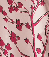 Caroline Rose Gianna Cherry Blossom Print Satin Jacquard Round Neck 3/4 Sleeve A-Line Dress