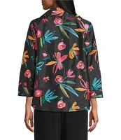 Caroline Rose Glorious Garden Floral Embroidered Jacquard Spread Collar Bracelet Sleeve Open-Front Statement Jacket