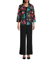 Caroline Rose Glorious Garden Floral Embroidered Jacquard Spread Collar Bracelet Sleeve Open-Front Statement Jacket