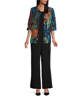 Caroline Rose Jackie Colorful Exotic Print Cloque Mock Collar 3/4 Cuffed Sleeve Button Front Statement Jacket