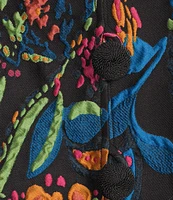 Caroline Rose Jackie Colorful Exotic Print Cloque Mock Collar 3/4 Cuffed Sleeve Button Front Statement Jacket