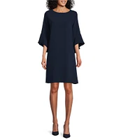 Caroline Rose Julia Matte Crepe 3/4 Ruffle Sleeve Shift Round Neck Shift Dress