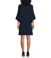 Caroline Rose Julia Matte Crepe 3/4 Ruffle Sleeve Shift Round Neck Shift Dress