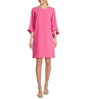 Caroline Rose Julia Matte Crepe 3/4 Ruffle Sleeve Shift Round Neck Shift Dress