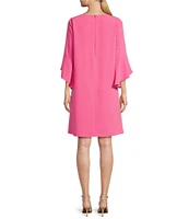 Caroline Rose Julia Matte Crepe 3/4 Ruffle Sleeve Shift Round Neck Shift Dress