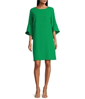 Caroline Rose Julia Matte Crepe 3/4 Ruffle Sleeve Shift Round Neck Shift Dress