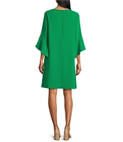 Caroline Rose Julia Matte Crepe 3/4 Ruffle Sleeve Shift Round Neck Shift Dress