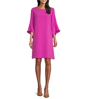 Caroline Rose Julia Matte Crepe 3/4 Ruffle Sleeve Shift Round Neck Shift Dress