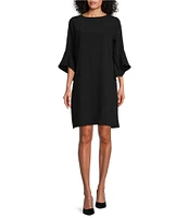 Caroline Rose Julia Matte Crepe 3/4 Ruffle Sleeve Shift Round Neck Shift Dress