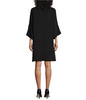 Caroline Rose Julia Matte Crepe 3/4 Ruffle Sleeve Shift Round Neck Shift Dress