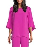 Caroline Rose Julia Matte Crepe Crew Neck 3/4 Ruffled Sleeve High-Low Hem Top