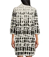 Caroline Rose Knit Contrasting Views Print Point Collar Bracelet Sleeve Jacket