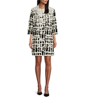 Caroline Rose Knit Contrasting Views Print Point Collar Bracelet Sleeve Jacket