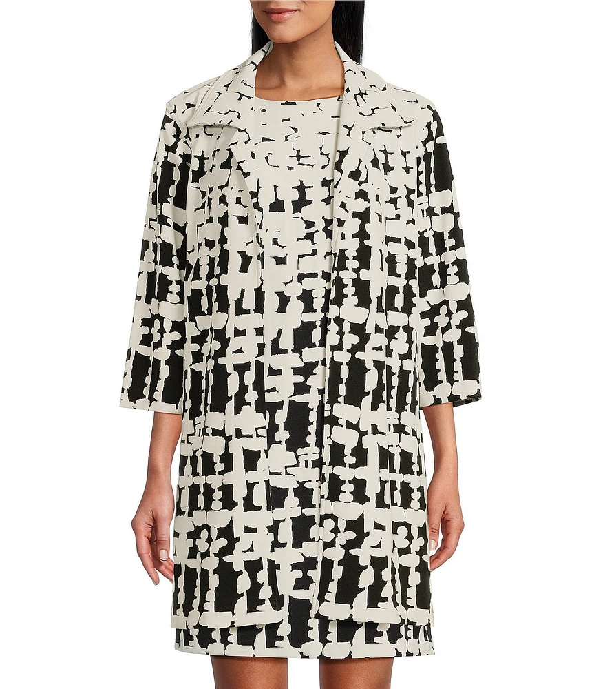 Caroline Rose Knit Contrasting Views Print Point Collar Bracelet Sleeve Jacket