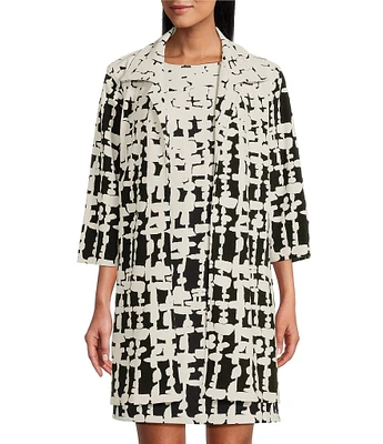 Caroline Rose Knit Contrasting Views Print Point Collar Bracelet Sleeve Jacket