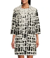 Caroline Rose Knit Contrasting Views Print Point Collar Bracelet Sleeve Jacket