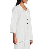 Caroline Rose Linen-Blend Point Collar 3/4 Sleeve Button-Front Breezy Shirt