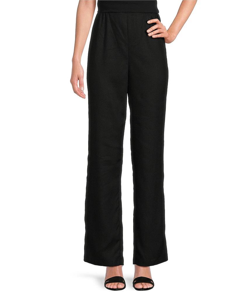 Caroline Rose Linen-Blend Pull-On Straight Leg Pants