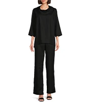 Caroline Rose Linen-Blend Pull-On Straight Leg Pants