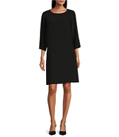 Caroline Rose Matte Crepe Crew Neck 3/4 Sleeve Pocketed Shift Dress