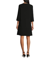 Caroline Rose Matte Crepe Crew Neck 3/4 Sleeve Pocketed Shift Dress