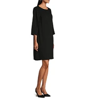 Caroline Rose Matte Crepe Crew Neck 3/4 Sleeve Pocketed Shift Dress