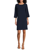 Caroline Rose Matte Crepe Crew Neck 3/4 Sleeve Pocketed Shift Dress