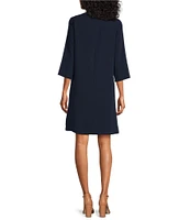 Caroline Rose Matte Crepe Crew Neck 3/4 Sleeve Pocketed Shift Dress