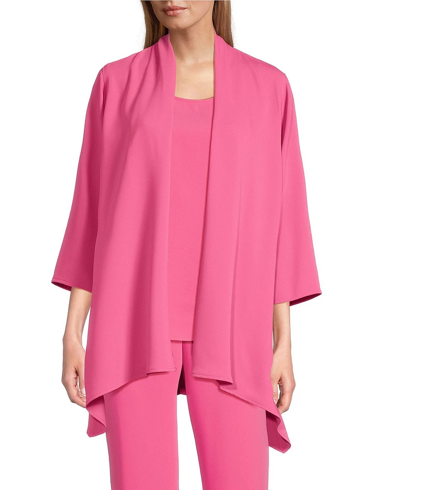 Caroline Rose Matte Crepe Open Front Side Drape 3/4 Sleeve Jacket