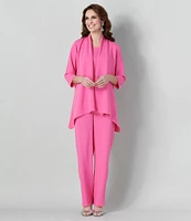 Caroline Rose Matte Crepe Open Front Side Drape 3/4 Sleeve Jacket