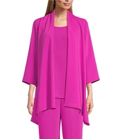 Caroline Rose Matte Crepe Open Front Side Drape 3/4 Sleeve Jacket