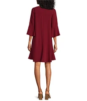 Caroline Rose Matte Crepe Valentina Scoop Neck 3/4 Bell Sleeve A-Line Dress