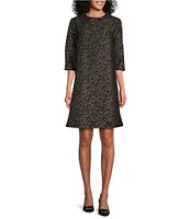 Caroline Rose Metallic Jacquard Jackie Crackle Pattern Mock Neck 3/4 Sleeve Pocketed A-Line Dress