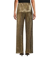 Caroline Rose Metallic Plisse Straight-Leg Pull-On Coordinating Pants