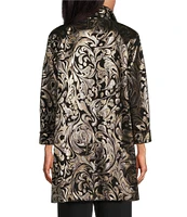 Caroline Rose Midnight Magic Jacquard Metallic Scroll Print Spread Collar Cuffed Bracelet Length Sleeve Statement Jacket