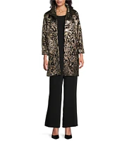 Caroline Rose Midnight Magic Jacquard Metallic Scroll Print Spread Collar Cuffed Bracelet Length Sleeve Statement Jacket