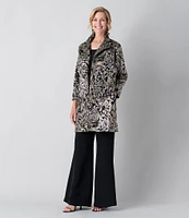 Caroline Rose Midnight Magic Jacquard Metallic Scroll Print Spread Collar Cuffed Bracelet Length Sleeve Statement Jacket