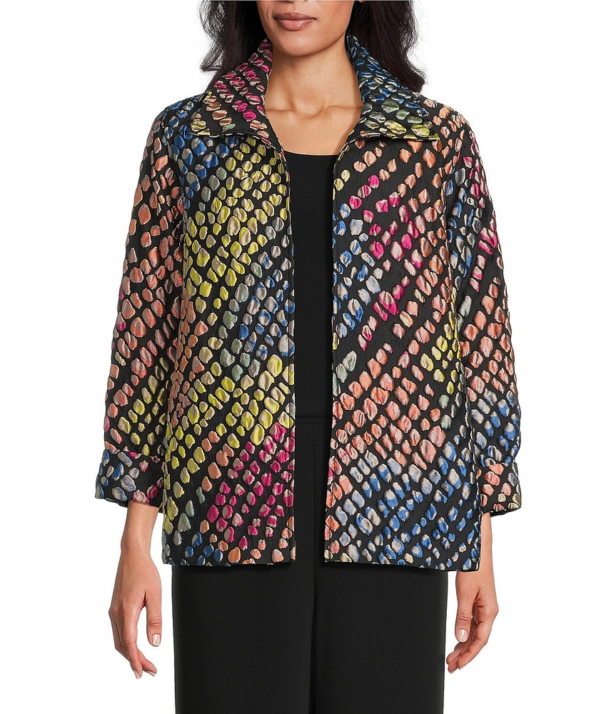 Caroline Rose Mosaic Pattern Cloque Spread Collar Bracelet Sleeve Open-Front Statement Jacket